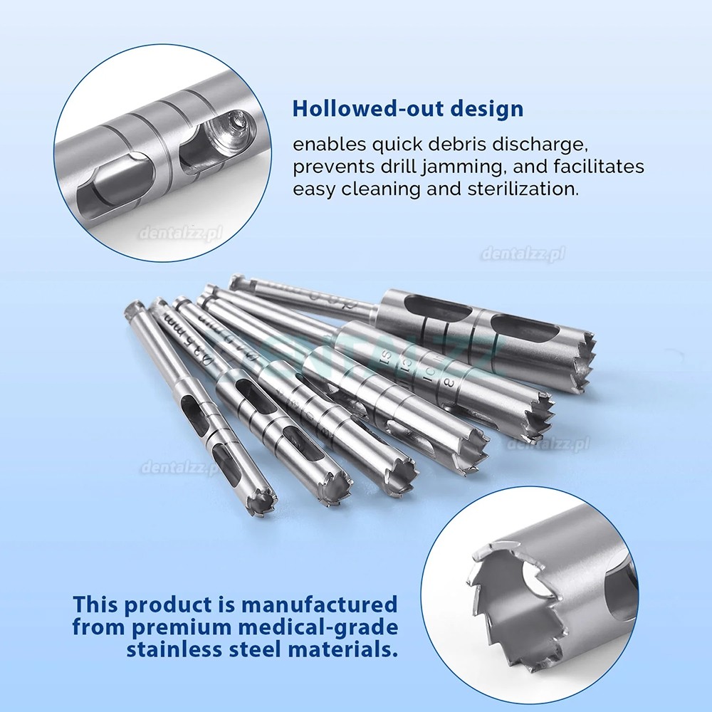 Zestaw 6 Szt. Trepan&oacute;w Kostnych do Implant&oacute;w Stomatologicznych Narzędzia Chirurgiczne